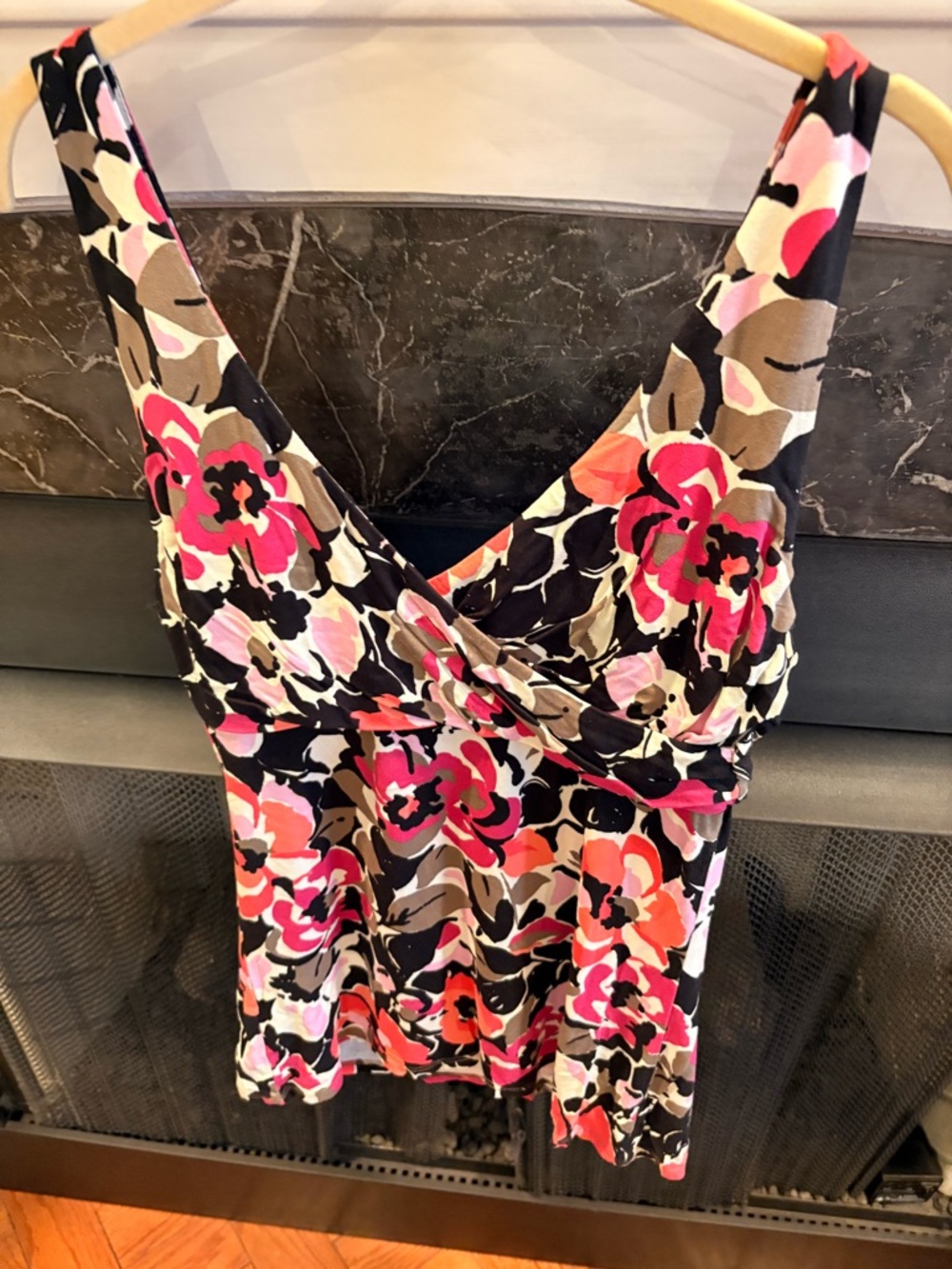 The Limited Floral Surplice Camisole in Pink, Black, and Cream